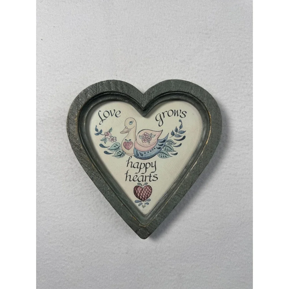 Cottagecore Homco Heart Wall Plaques Grey Love Grows Happy Hearts Set 2